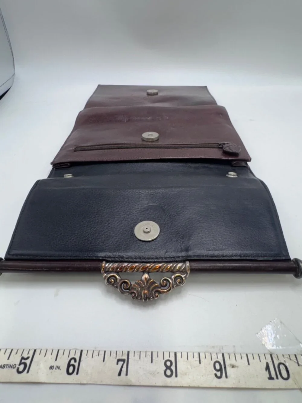 Vintage Brighton Brown Leather Crocodile Embossed Clutch Purse Wallet Silver Ton